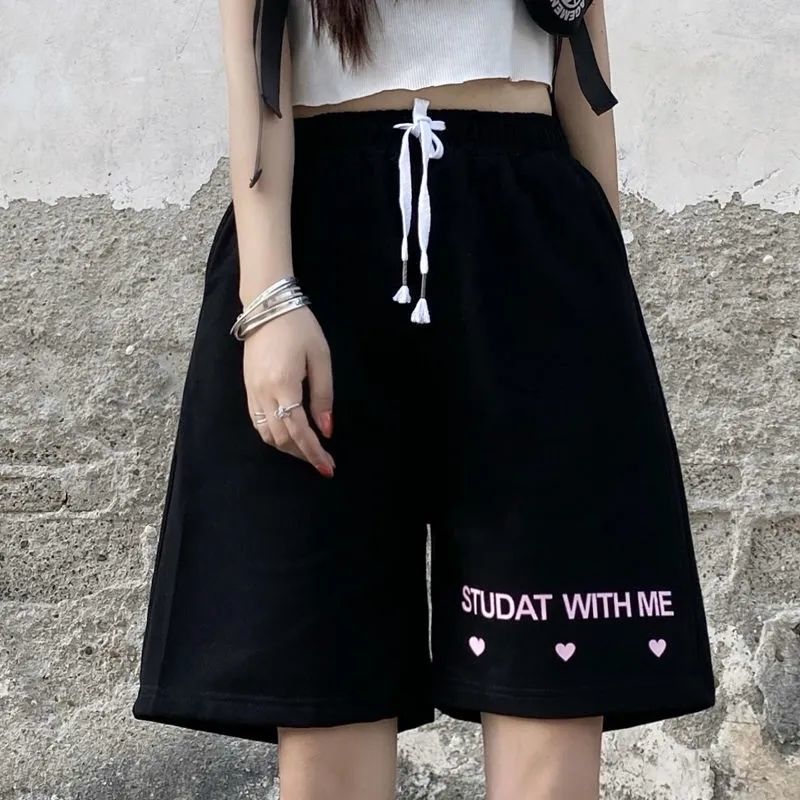 Summer New Loose High Waist Slimming Black Wide-leg Sports Shorts For Women