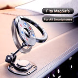 MagSafe Magnetic Car Phone Mount and Foldable Alloy Stand for iPhone 15 Pro Max, 14, 13, 12, and All Smartphones